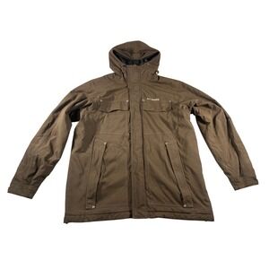 Columbia Mens Brown Hooded Fleece Lined Field Jacket Parka Size Large